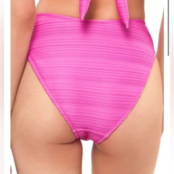JESSICA SIMPSON Fuschia S Ribbed Tie Square Neck Swimsuit M high waisted bottoms - Picture 6 of 8